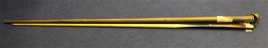 Walter Lindrum. An ash and ebonised snooker / billiards cue, 58.25in., together with a metal case